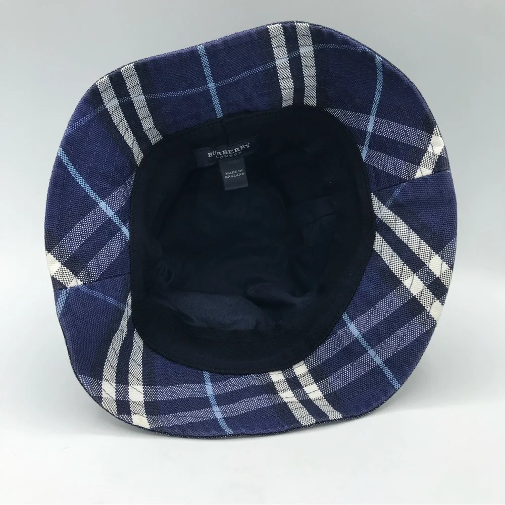Burberry London Kids Bucket Hat Sz Small Blue Nova Check Denim Chambray Pocket